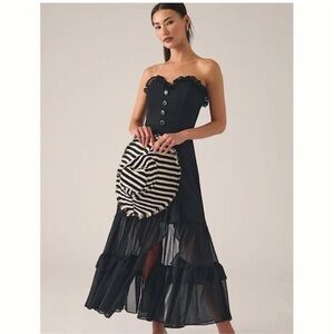 Hutch Black Strapless Dress with Ruffle and Button Accents